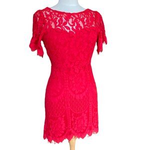 Lulus Red Lace Bodycon Mini Dress Sz S Cocktail Event Party Sexy Feminine FItted